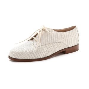 Diane von Furstenberg Ziggy Oxford Loafers White Lizard-Embossed Lace Up 9.5